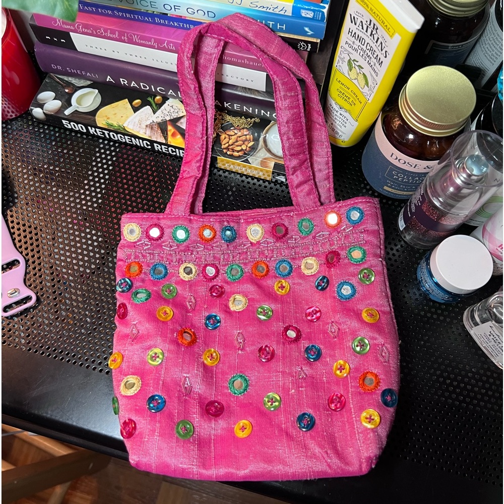 Y2K Pink boho mini mirror embellished purse